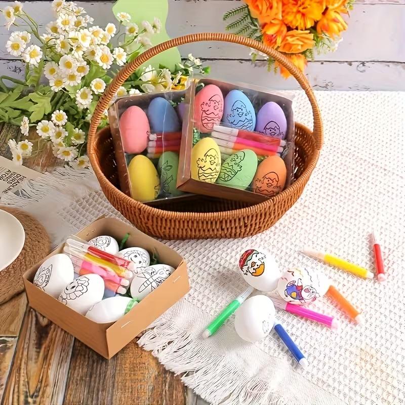 Colorful Plastic Easter Eggs DIY Hand Painting Craft Set Artistic Decorative Eggs for Home Holiday Decor Party Craft Accessories