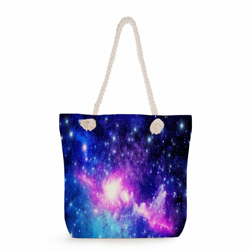 Starry sky print thick rope single-shoulder beach bag 7285 CLE