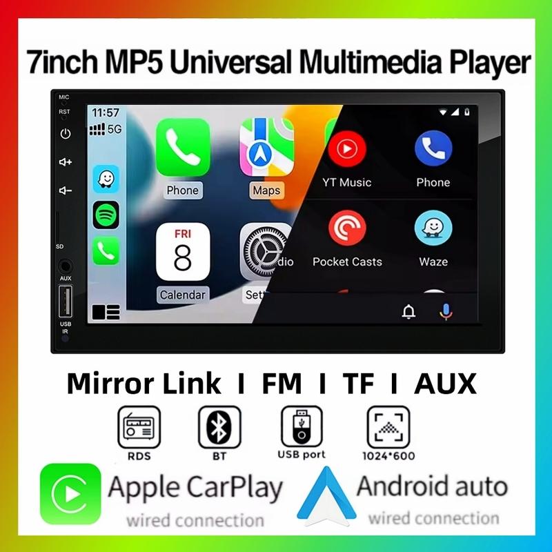 2DIN 7inch Car Multimedia MP5 Video Player Wired CarPlay Android Auto Mirrorlink Touch Screen FM AUX Bluetooth USB Fast Charging