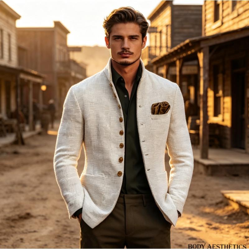 Chaqueta Blazer para Hombre S Casual Cuello Alto Manga Larga Corte Ajustado Bolsillo con Botón