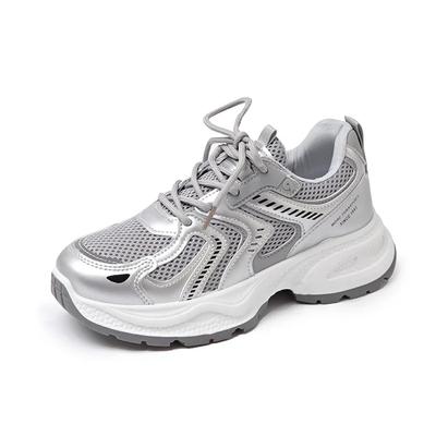 New Autumn Style Comfortable and Fashionable Sports Shoes Round-toe Lace-up Casual Thick-soled Heightening Mesh Women's Shoes