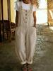 2026 Cotton Linen Retro Pocket Straight-Leg Overalls for Women