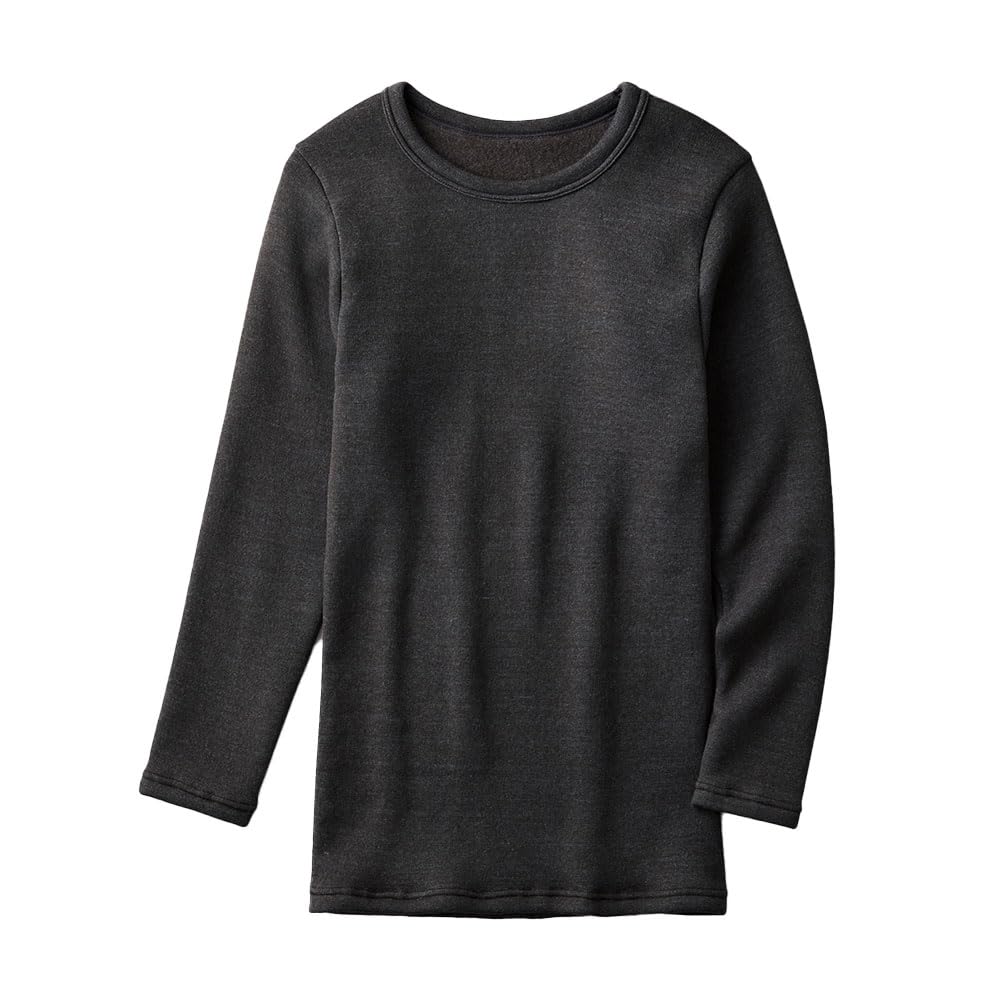 Gunze ADVANCE LABEL Long Sleeve Crew Wool Size M Shirt, Neck, 3/4 Sleeves, Blend, Brushed, Men's, Black,