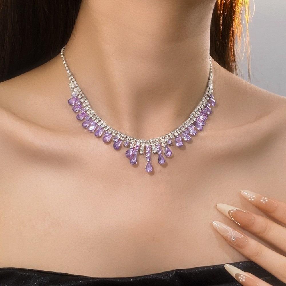 Water Drop Rhinestone Jewelry Set Inlaid Crystal Necklace Set Tassel Necklace Earrings Set Bridal