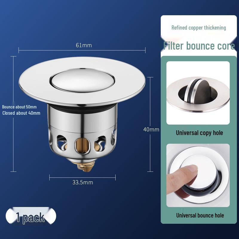 Copper Pop-up Basin Stopper & Anti-Clog Drain Filter