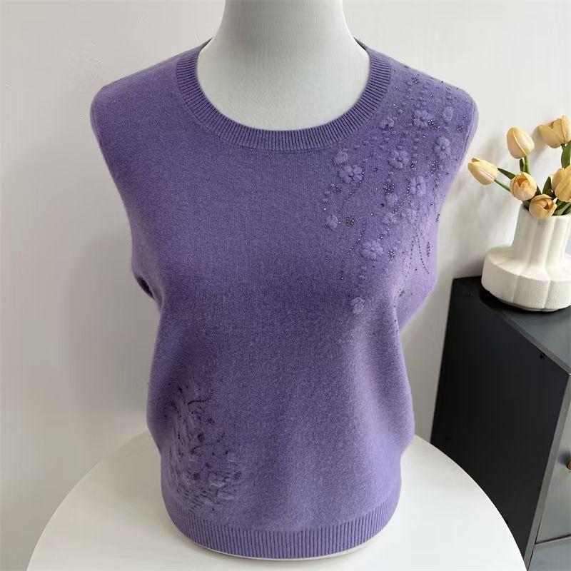 Pulover de lână pentru femei plus size, croială largă, broderie cu strasuri, tricotat, pulover, culoare uni, top tricotat moale