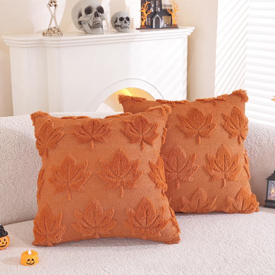 Autumn Pillow Cover Plush Faux Fur Pillowcase with 3D Leaf Art Farmhouse Bohemian Style Invisible Zipper Pillow Case