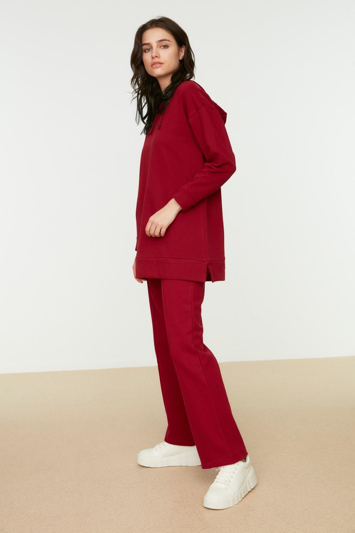 

Бордовый красный вязаный спортивный костюм TCTAW22EN0005