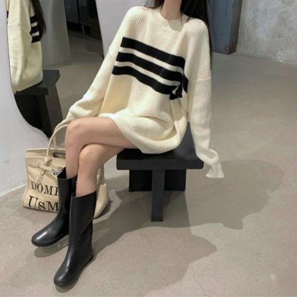 Gothic Sweaters Women Harajuku Punk Knitted Stripes Jumper Vintage Plus Size Loose Long Sleeve Pullover Tops Streetwear
