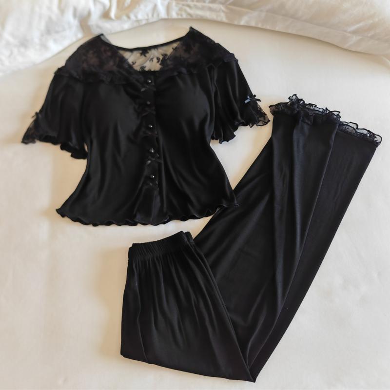 Women's Summer Modal Pajama Set with Chest Pad - Short Sleeve, Lightweight, for Spring and Autumn