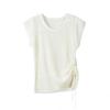 2026 Korean Style Women's Slim Fit Ice Silk Drawstring Knit Top - Short Sleeve Fashion Tee