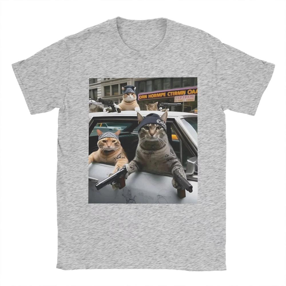 Vintage T-shirt Sommar Rolig Kattgäng Meme Nyhet Herr Dam T-shirt Bomulls T-shirt för Vuxen Estetiskt Tryck Kortärmade Toppar