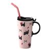 Cute Cat High Cup Girls Cup with Lid Casual Cup Ceramic Mug with Straw Birthday Gift Style
