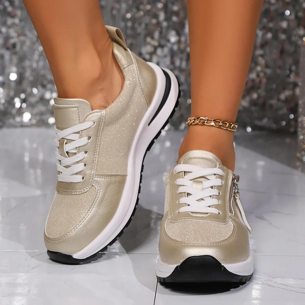 Large Size Casual Shoes Women 2024 New Zipper Decoration Thick Bottom Lacing Shoes Tenis Non-slip Comfort Running Shoes Sneaker
