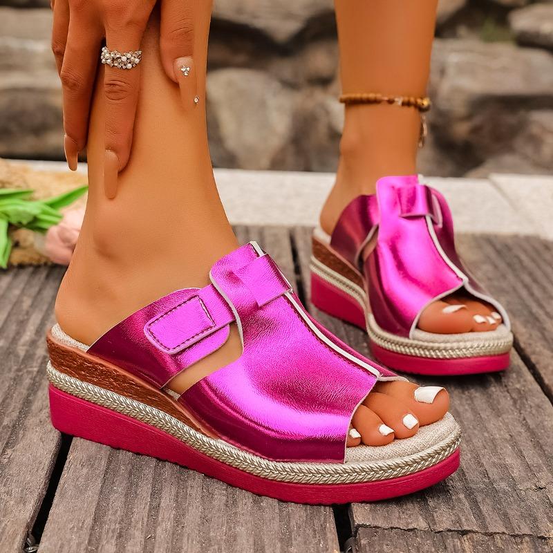 Spliced Wedge Mopping Women's Round Toe Open Toe Platform Anti-Slip Wear-Resistant Kitten Heel Shoes
