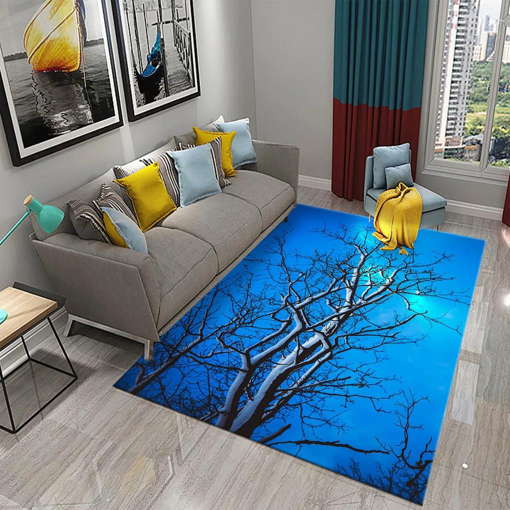 3D Branch Carpet Winter Tree Without Leaves Pattern Carpet Doormat Kitchen Bathroom Anti-Slip Living Room Bedroom Floor Mat Rug