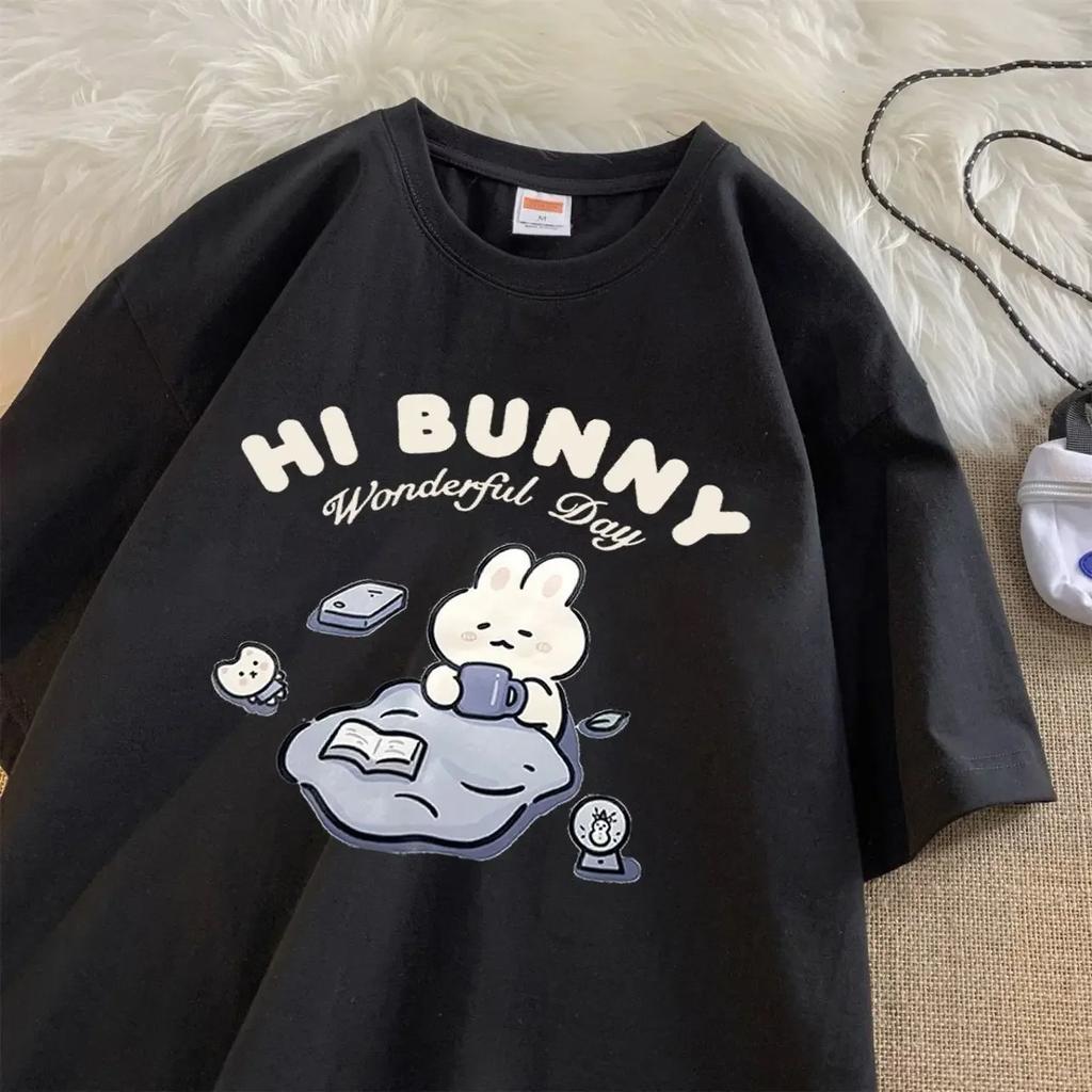Cartton Hi Bunny Print Women Short Sleeved T-shirt for Women Cartoon Women Short Sleeved Shirt Women Fashion Cute Tops