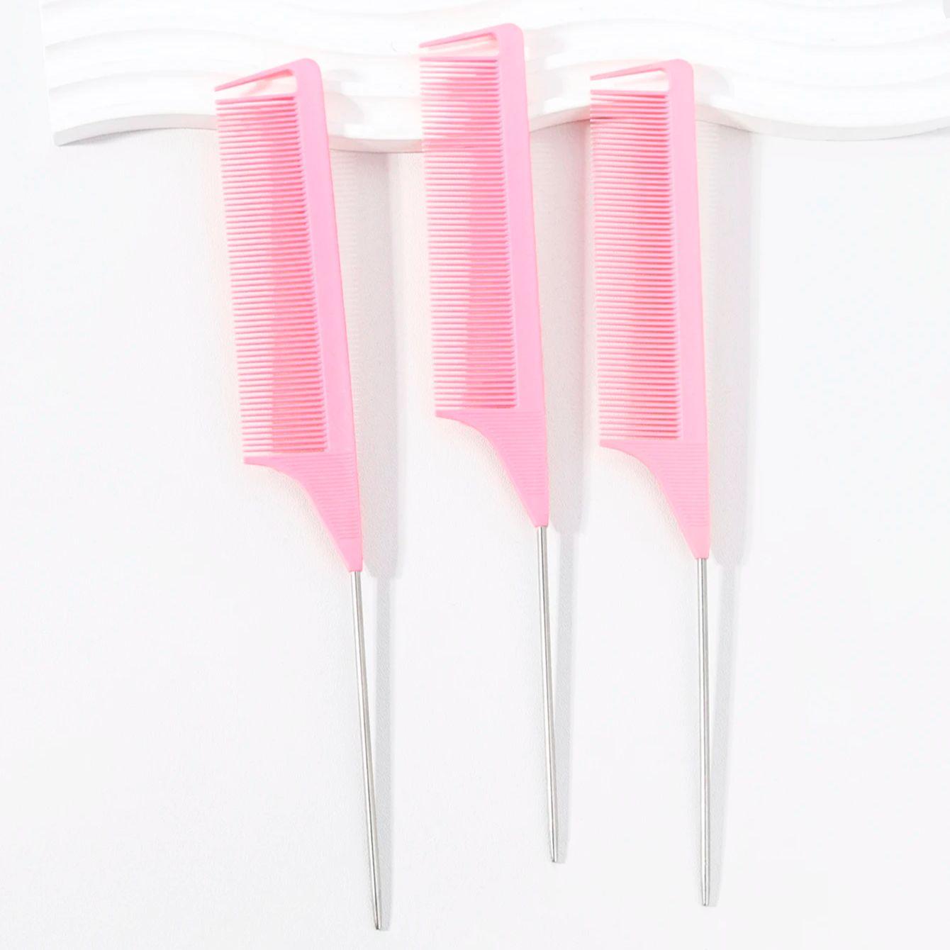 

3pcs Rat Tail Hair Comb Set, Plastic Brushes and Metal Handle Combs, Braiding and Distribution Tool,Special for real hair wigs