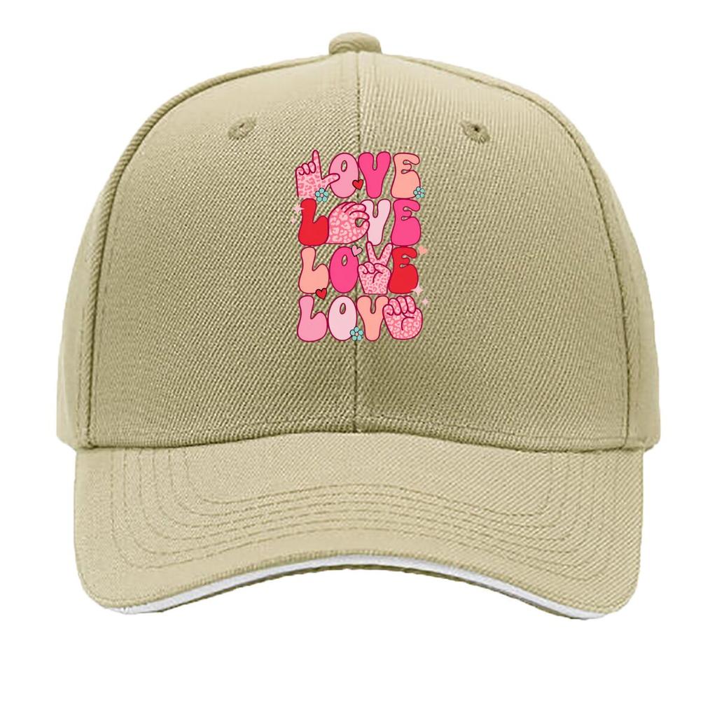 Valentine Day Love ASL Sign Language Pink Hearts Graphic Sandwich Baseball Cap Unisex Women Sun Cap Outdoor Workouts Hat
