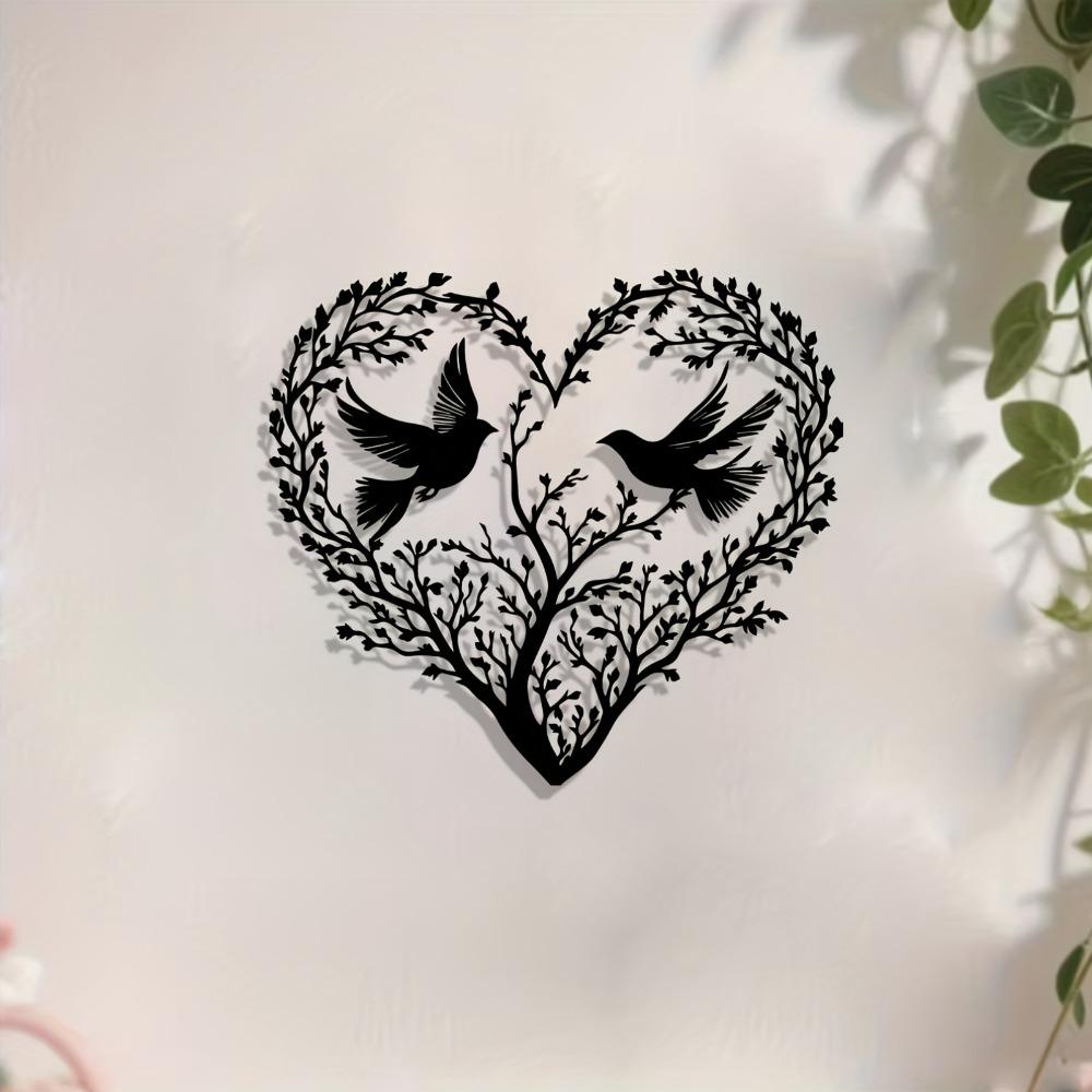 1pc Heart Tree Birds Metal Wall Art Rust Resistant Home Decor, Romantic Gift for Valentine Wedding Nature Lovers