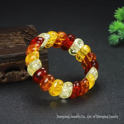 Bracelet en Perles d'Ambre Colorées en Forme de Croissant - Bijoux Ethniques Rétro pour Femmes