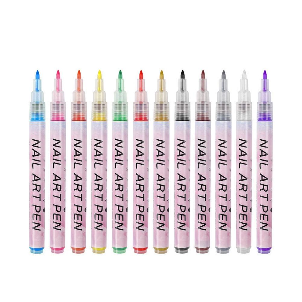 12Pcs/Set Graffiti Nail Art Pen Set Waterproof Painted Nail Art Pens Abstract Lines Fine Detail Pattern Nail Marking Tools