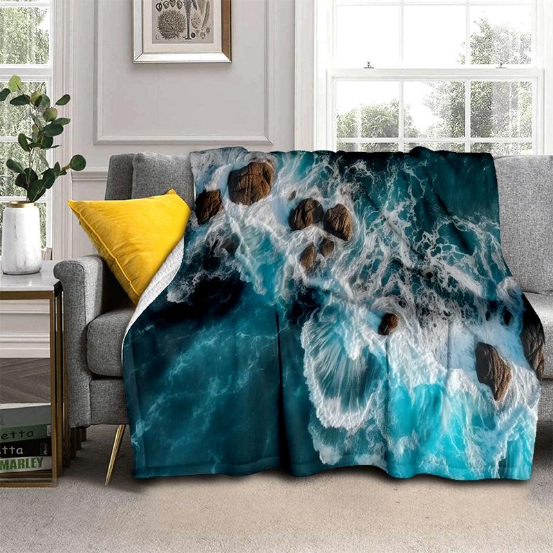 2025 New Style Sea Water Beach Reef 3D Nature Scenery Blanket,Soft Throw Blanket for Home Bedroom Bed Sofa Travel Picnic Cover