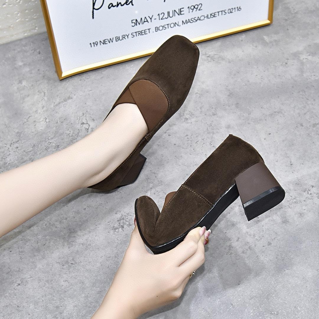 

Женские туфли-лодочки с квадратным носком, легкие, роскошные, с простым темпераментом, на высоком каблуке, эластичные, с мелким вырезом, модная обувь для работы 40