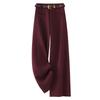 Ancola Women's Red Draping Suit Pants - 2024 Slimming Autumn/Winter Style, Casual Straight Wide Leg.