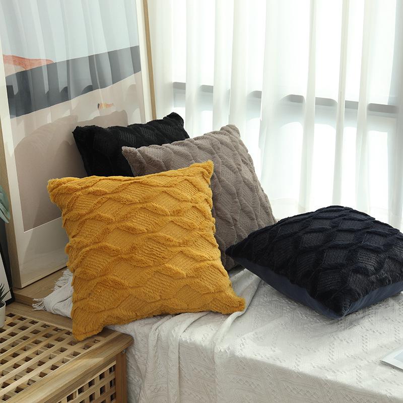 Solid Color Geometric Embroidered Plush Sofa Pillowcase