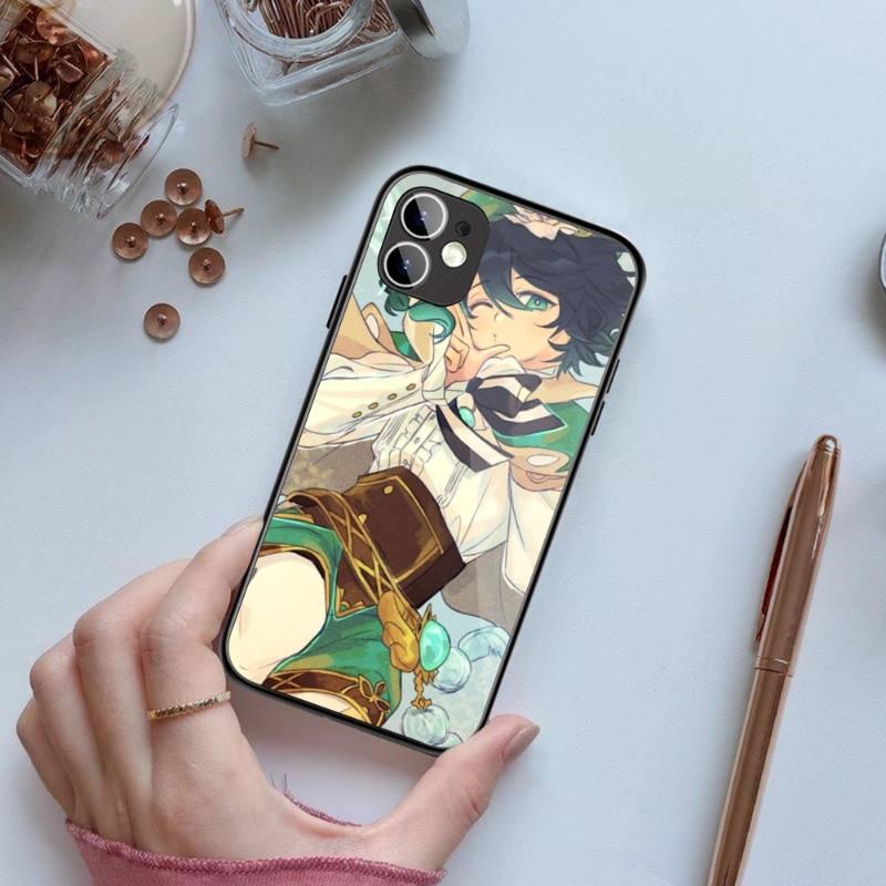 

Чехол для телефона Game Genshin Impact Venti для IPhone 14 13 12 11 XS X 8 7 6 Plus Mini Pro Max SE 2022, черный стеклянный чехол из поликарбоната и ТПУ iPhone SE 2020-2022