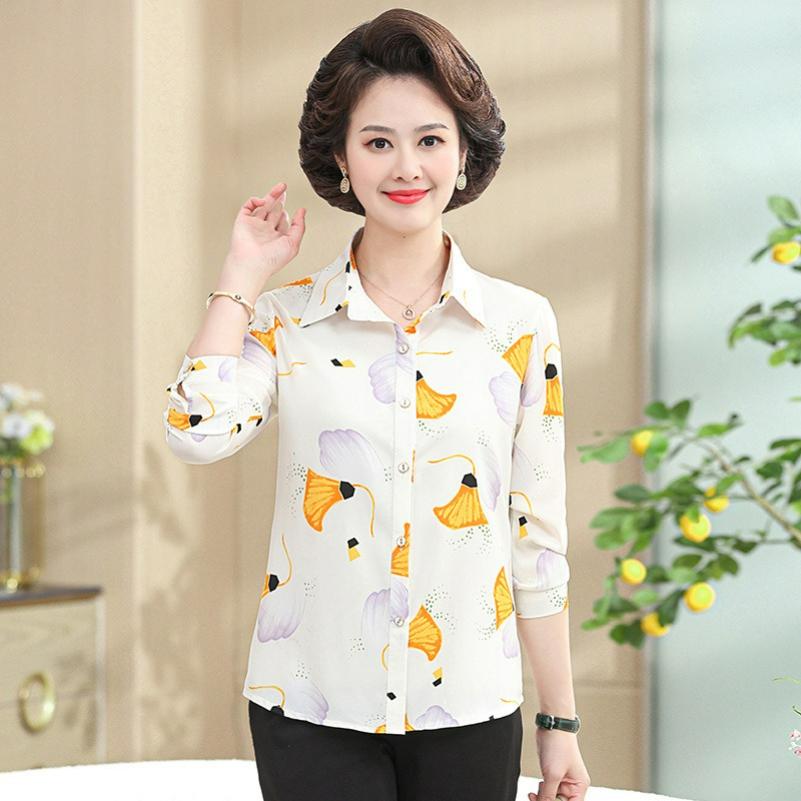 Long-sleeved Shirt, Middle-aged Women's Spring and Autumn Clothes, Western Style Blouse, Women's Summer Chiffon Shirt
