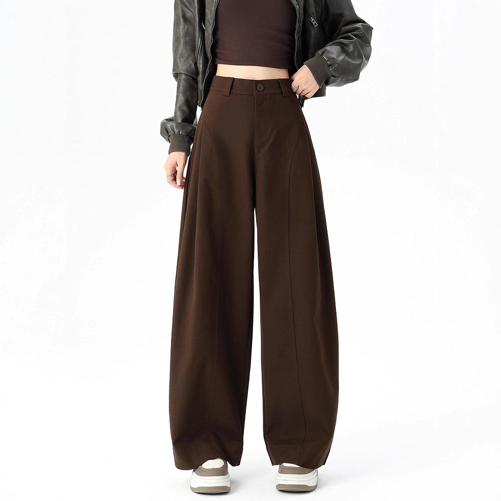 Women's High Waist Wide Leg Pants Loose Fit Barrel Pants Solid Commute Trousers Spring Casual Sickle Pants