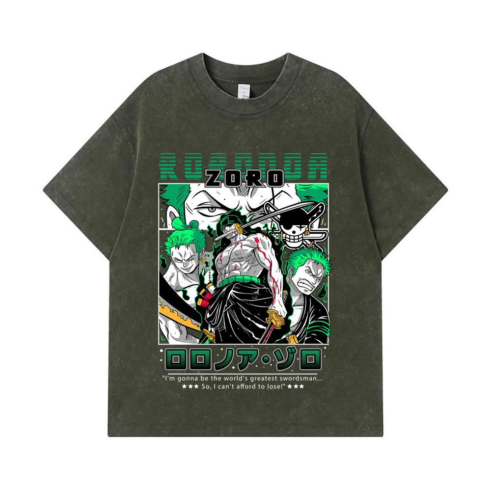 275 GSM Gewaschene T-Shirts 100% Baumwolle Einteilig V74 Zoro Aufdruck Unisex Schweres Baumwoll-T-Shirt