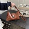 Women PU Star Decor Shoulder Bag Chic Hobo Bag Large Capacity Fashion Crossbody Bag Solid Color Sweet Underarm Bag AVE