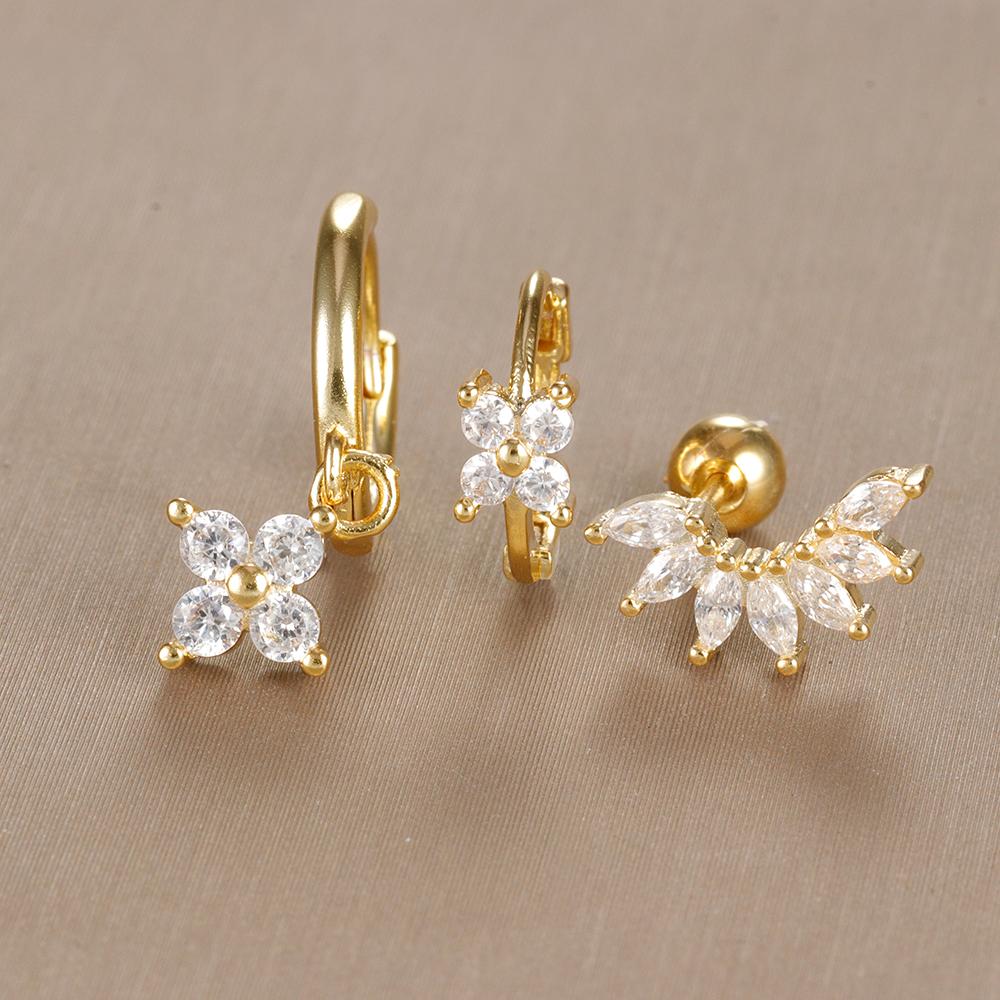 3-teiliges Vintage-Design-Set mit vier Zirkonia-Creolen für Frauen, winziger Knorpelpiercing-Ohrring aus Edelstahl, Schmuckgeschenk