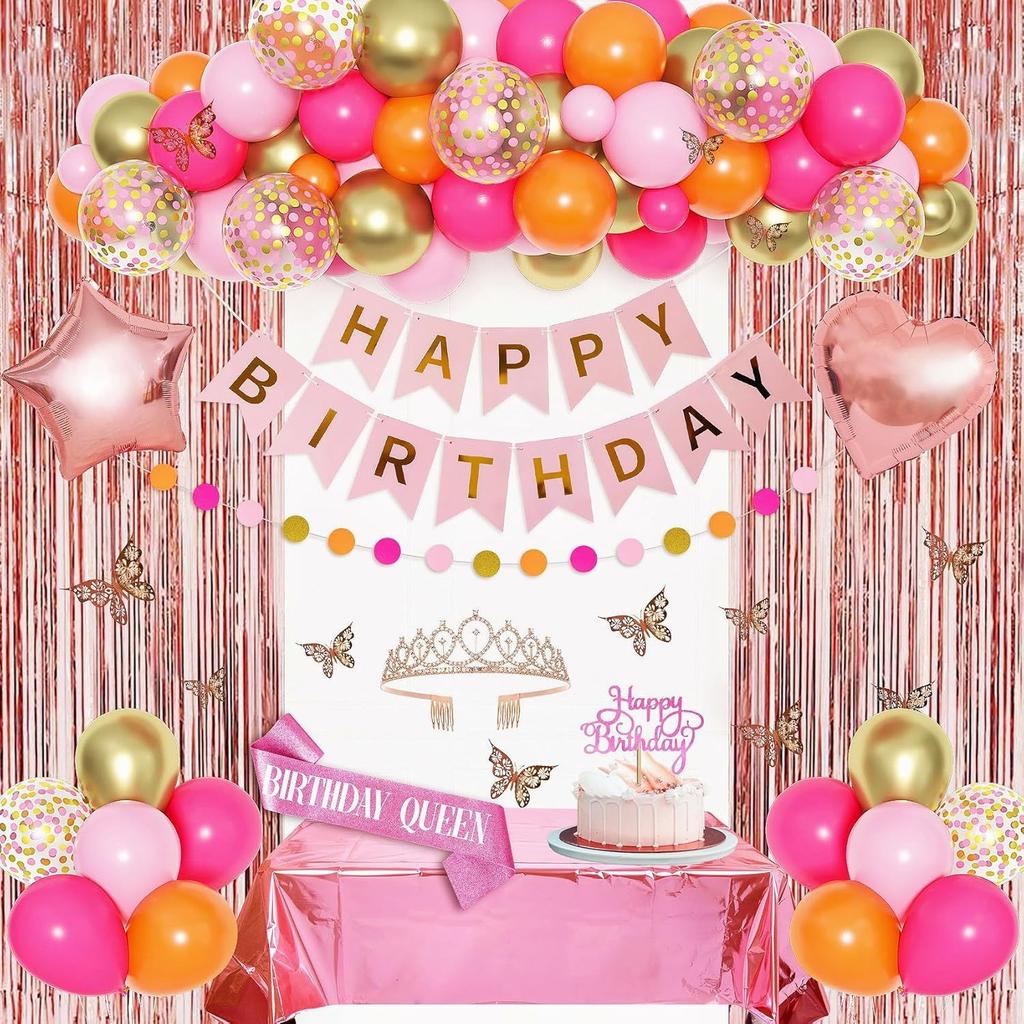 Birthday Party Decorations Rain Curtain Background Flag Cake Power Strip Paper Flower Ball Aluminum Film Balloon Set