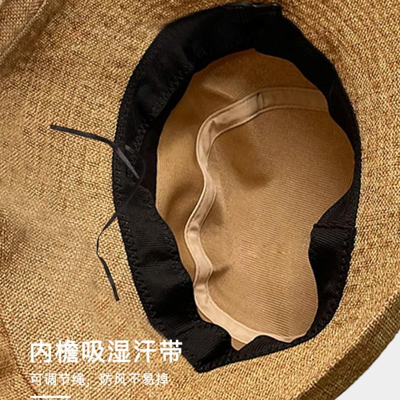 1pc Women's Linen Wide Brim Sunshade Bucket Cap,Breathable Outdoor BeachTravel Elegant Style Summer Season Fashion Accessory