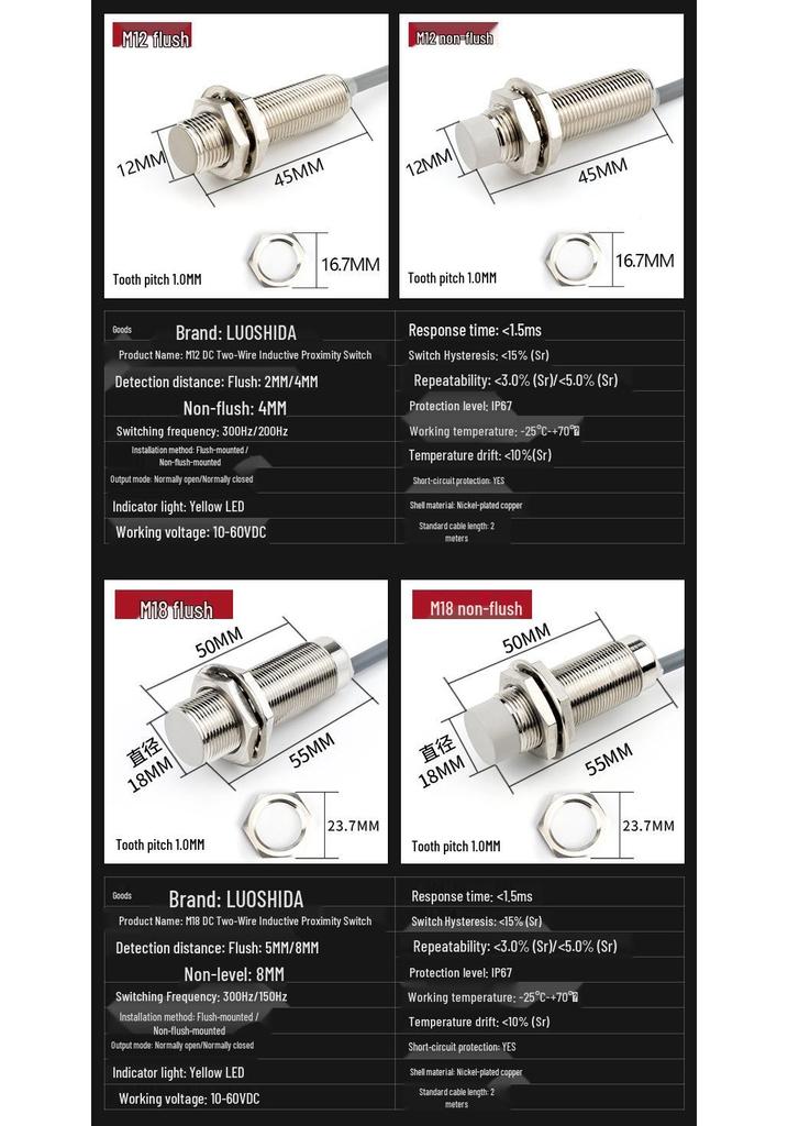 High Precision Waterproof NPN Proximity Switch Sensor (M8, M12, M18, M30) - Anti-Interference, Two-Wire Design