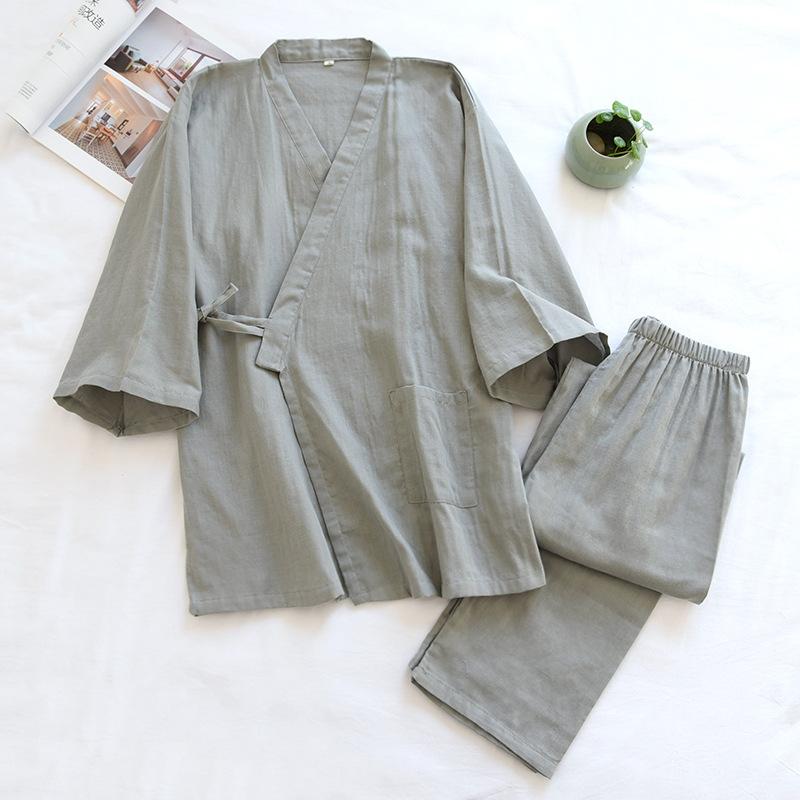 Spring and Summer Kimono Men's Pajamas Two-piece Cotton Simple Three-quarter Sleeve Trousers