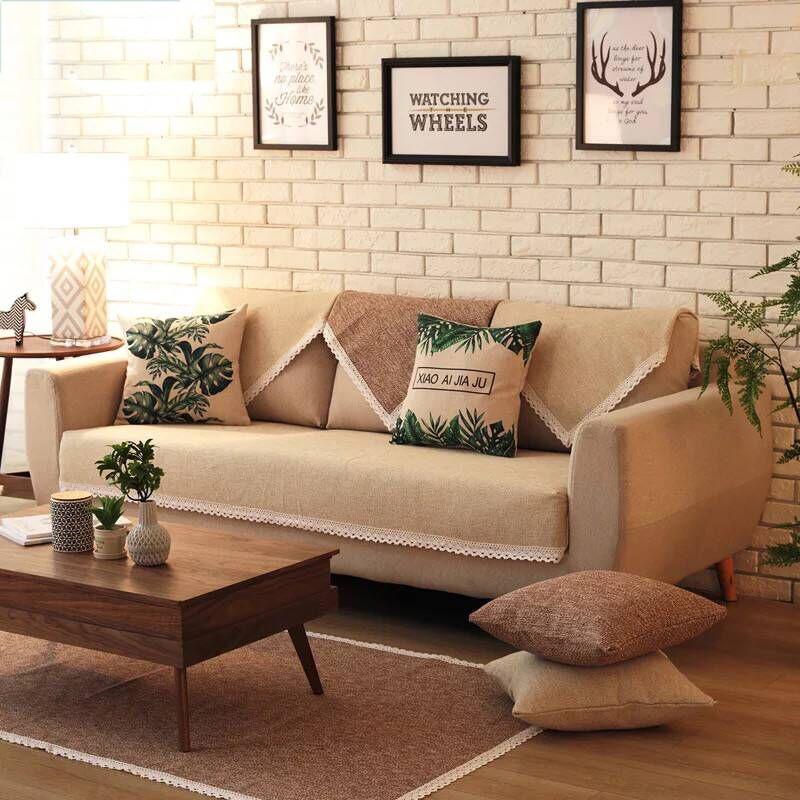 Handmade Cotton and Linen Sofa Cushion Fabric, Anti Slip, All Season Universal Linen Solid Wood, Simple Modern Sofa Cover, 5 Colors