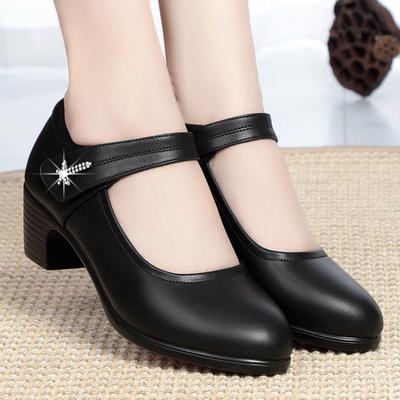 Classiche Comode Suola Morbida Antiscivolo Punta Rotonda nere Pelle Morbida Donne Casual Dolci Ufficio Autunno Tacco Grosso Scarpe Singole