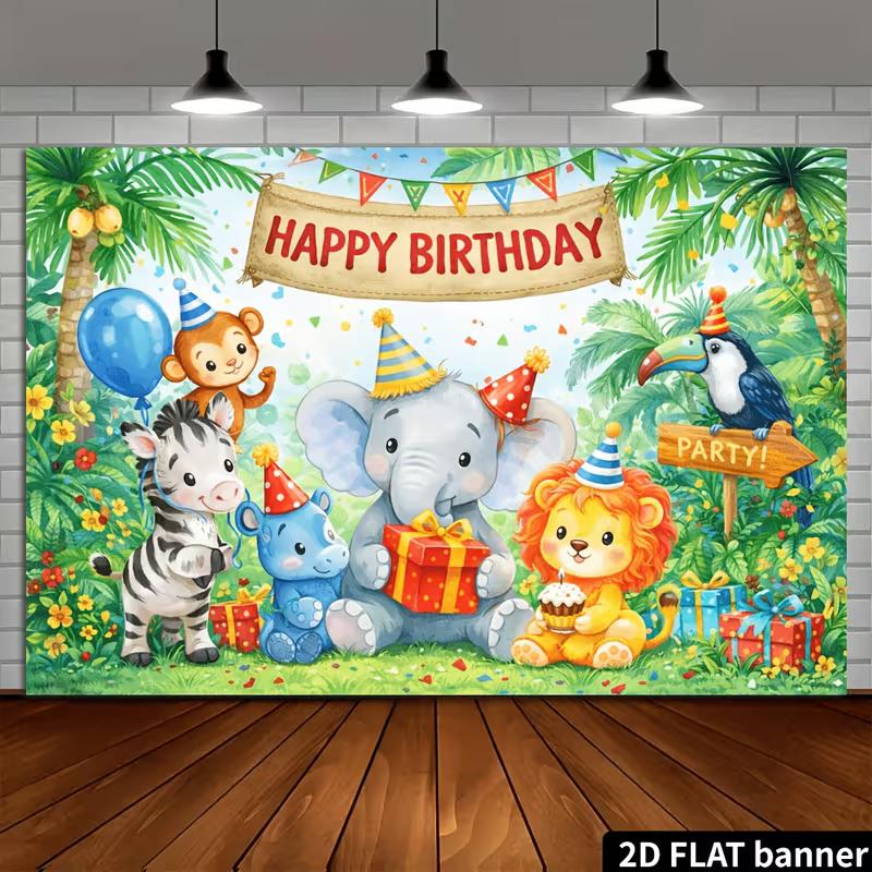2D Tropischer Regenwald Niedliches Tier Kindergeburtstag Fotografie Kulisse Banner