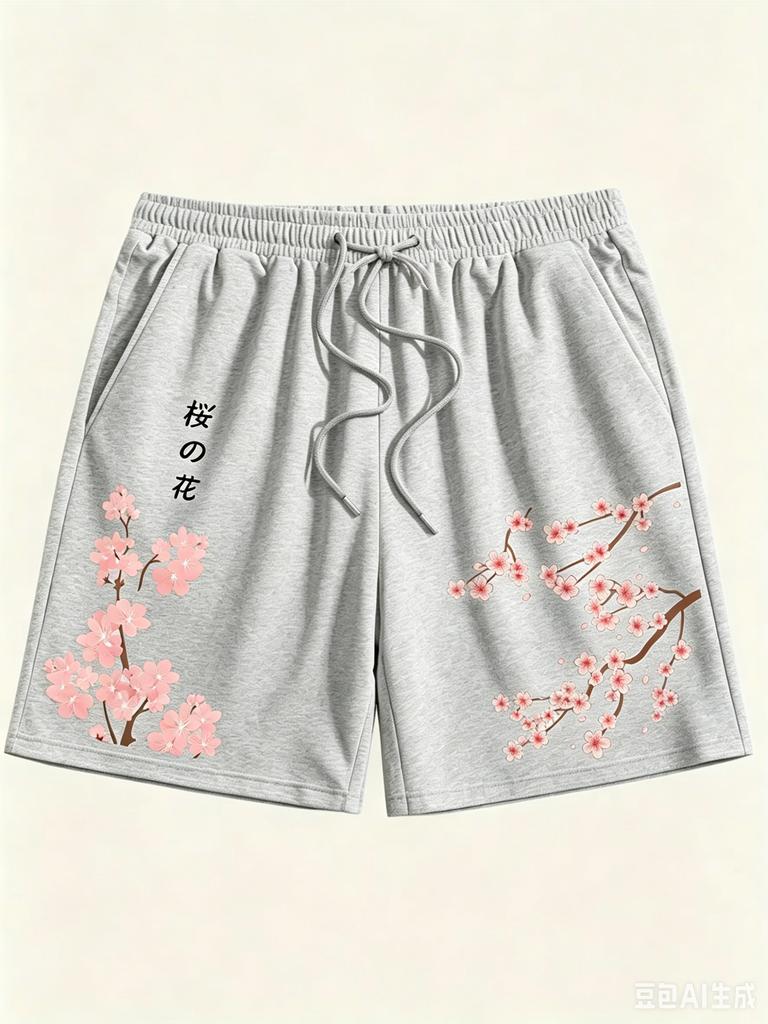 Women's Men's Summer Personalized Cherry Blossom Letter Print Micro Elastic Breathable Drawstring Sport Shorts Female Male Clothing