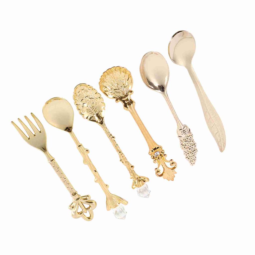 6-teiliges Set Vintage Royal Style Metall Mini Kaffeelöffel und Gabel Küche Obst Kaffee Zubehör