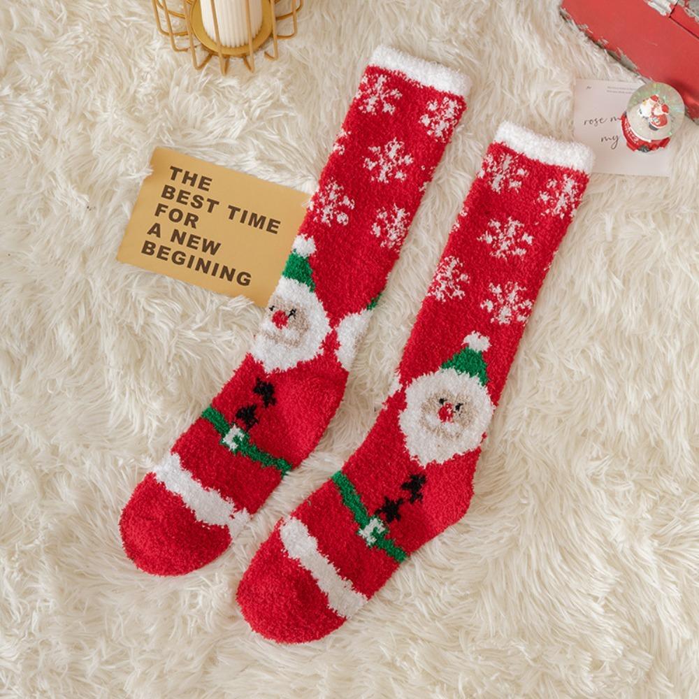Soft Christmas Socks Plush Coral Fleece Socks Winter Warm Thicken Floor Socks  For Women