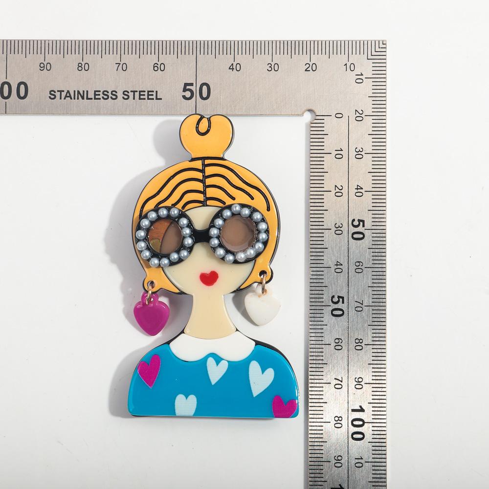 New Cute Girl Figure Acrylic Brooches for Women Spliced Handmade Glasses Lady Badge Lapel Pins Jewelry Clothing Accessories Gift