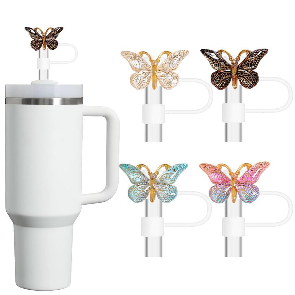 

4/6Pcs Resin Butterfly Straw Covers Glitter Reusable Bling Straw Toppers Protective Function Glitter Silicone Straw Toppers
