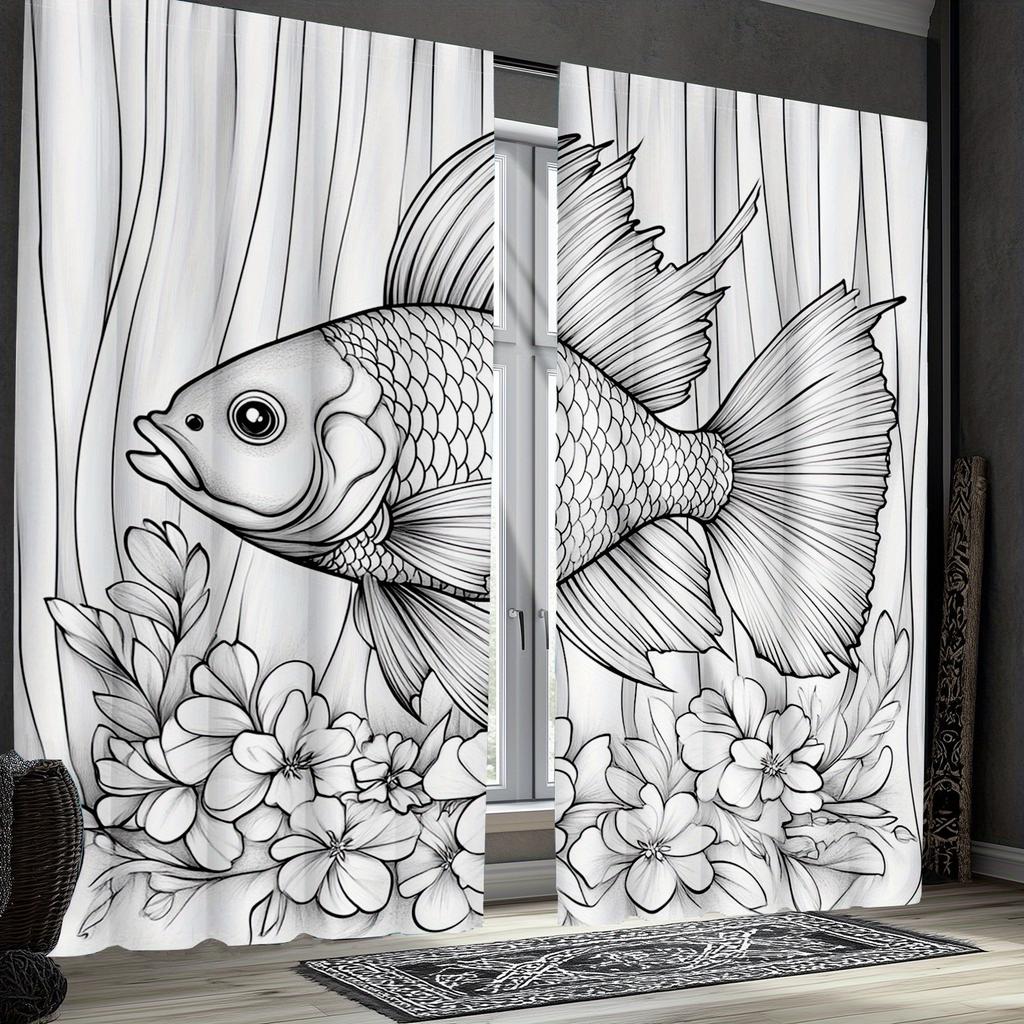 Animal Print Curtains Floral Fish Marine Life Design Kitchen Dcor Curtain Polyester Ideal For Window