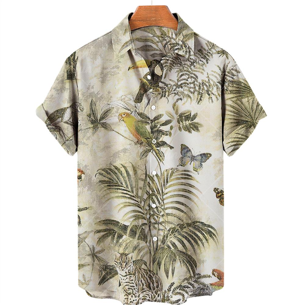 Men's casual shirt plant printed summer clothing Hawaiian short sleeved 2026 medieval vintage beach vacation top